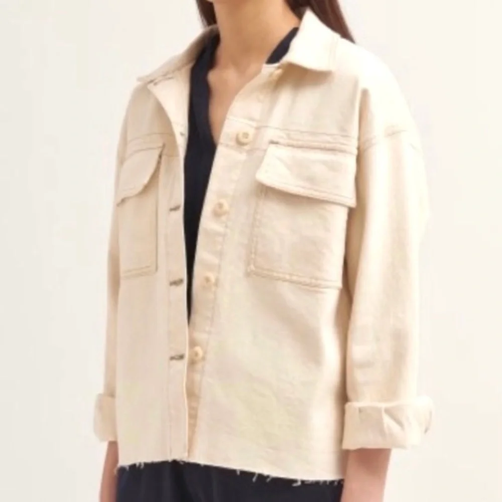 J Brand Oversized Double Pocket Jacket Women’s Size M Denim Boxy Fit Raw Hem - Picture 2 of 11